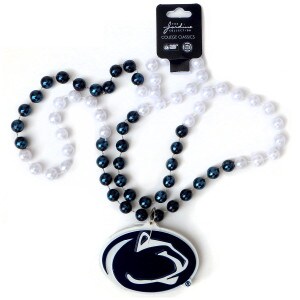 necklace with navy and white beads with Penn State Athletic Logo pendant